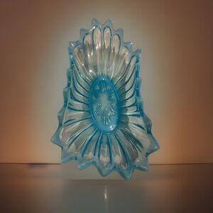Vintage Fostoria Blue opulescent Glass oblong bowl